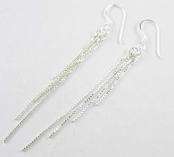 TWH 925 Sterling Silver Dangling Chain Earrings 60mm.  